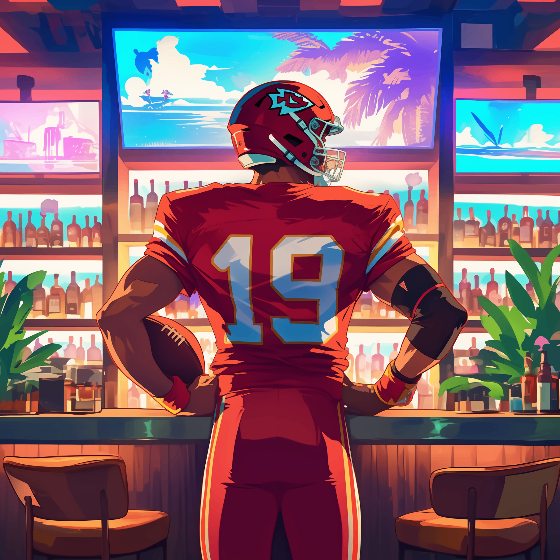 Athlete in sports bar environment